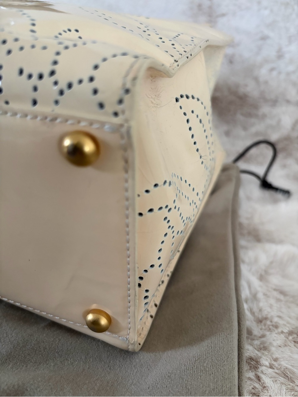 Chanel Small Beige Patent Leather Floral Perforated Tote - Picture 8 of 16